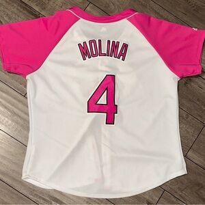 Yadier Molina St Louis Cardinals Women’s Majestic Pink Jersey Size XL